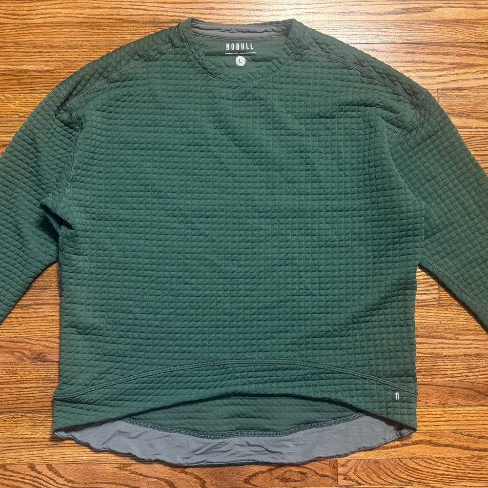 NOBULL Quilted Crewneck Pullover High-Low Sweater Textured Sage Size Large